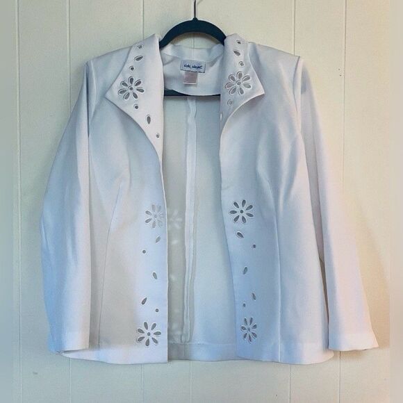 Vintage Vicki Wayne Blazer White Women’s 14P Floral Cut Out Party Disco Casual - Picture 1 of 5